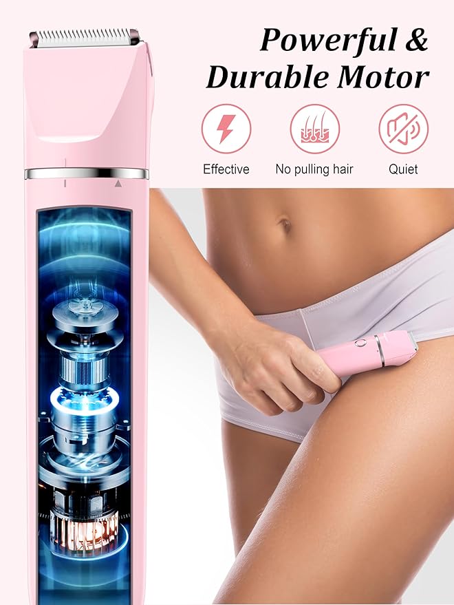 Bikini Trimmer and Shaver Kit for Women - 2-in-1 Wet/Dry Electric Body Hair Trimmer Facial Hair Removal Cordless Waterproof Bikini Shaver Razor for Face Lip Chin Pubic Underarm Legs-Velvo Beauty