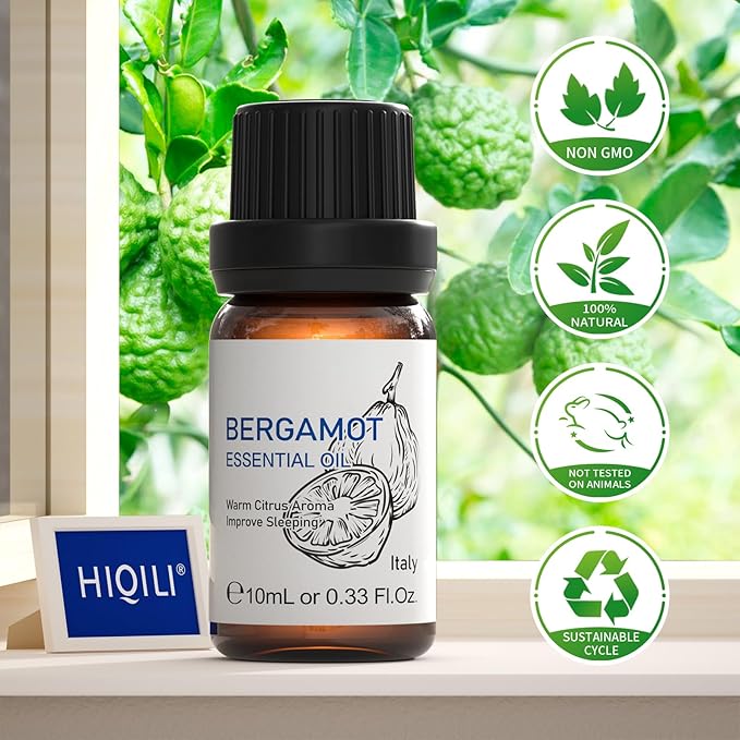 HIQILI Bergamot Essential Oil for Diffuser, Skin, Hair, DIY, 100% Pure & Natural, Travel Size - 0.33 Fl Oz (10 mL)-Velvo Beauty