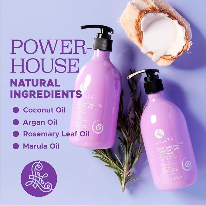 Luseta Curly Hair Shampoo & Conditioner Set with Coconut Oil, Unlimited Bounce and Definition for wavy and Coily hair, Reduce Frizz and Repair Dry Hair, for All Curl Types Sulfate Free 16.9Fl oz × 2-Velvo Beauty