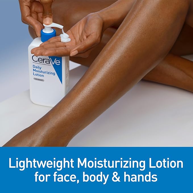 CeraVe Daily Moisturizing Lotion for Dry Skin, Body Lotion & Face Moisturizer with Hyaluronic Acid and Ceramides, Daily Moisturizer, Fragrance Free, Oil-Free, 12 Ounce-Velvo Beauty