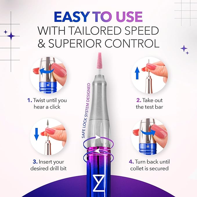 M Mase- Professional Nail Drill Machine - Coreless 2-in-1 Nail File - Electric, Cordless, 35000 RPM, HD Display - Electric Nail Drill for Professional & Home Use (Unicorn Pink Blue)-Velvo Beauty
