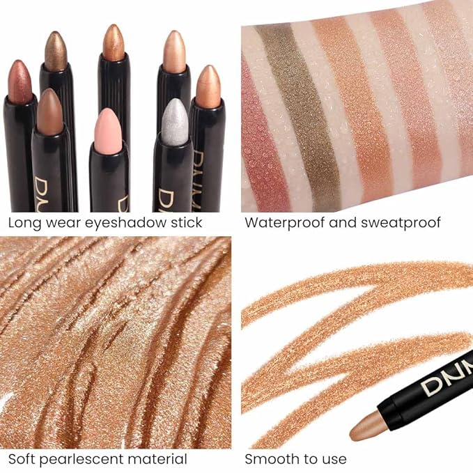 evpct 8Pcs Cream Eye Shadow Brightener Sticks Set for Eyes, Silver Champagne Golden Rose Sand Bronze Gold Orchid Pink Deep Mauve Shimmer Matte Pencil Eye shadow Crayon Applicator Stick Palette Makeup-Velvo Beauty