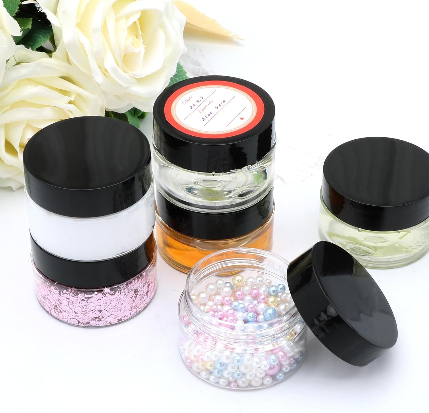 20 Pack 1oz Plastic Containers with Lids, Jars with Lids, Great for storing,lip balms, creams, ointments, cosmetics, samples-Velvo Beauty