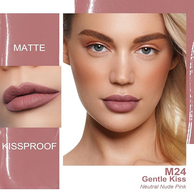 Oulac Matte Liquid Pink Lipstick for Women, Pink Nude Long Lasting Lipstick, Waterproof Lip Stain, No Transfer, Creamy High Pigmented Formula with Vitamin E, Vegan & Cruelty-Free M24-Velvo Beauty