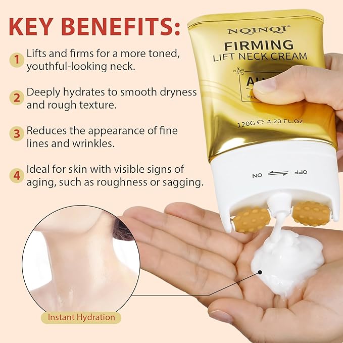 AH-8 Firming Neck Cream with Roller - Neck and Chest Firming Cream to Lift, Tighten & Smooth Sagging Skin, Reduce Wrinkles & Hydrate for Youthful Neck, 4.23 Fl Oz-Velvo Beauty