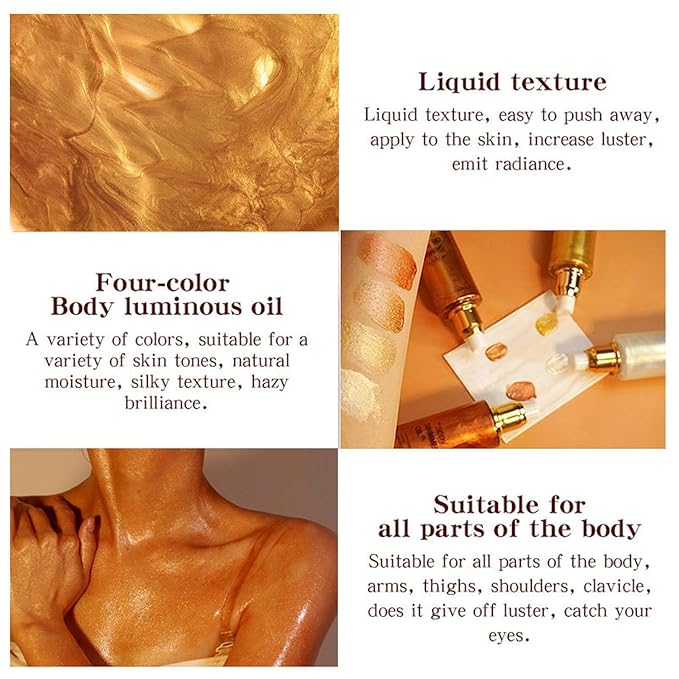 Shimmer Body Oil, Highlighter Makeup Smooth Glitter Glow Liquid Foundation for Face & Body,Liquid Illuminator Body Shimmer Lotion for Women (3# Bronze Gold)-Velvo Beauty