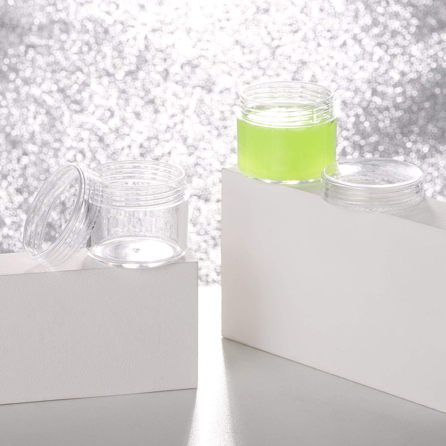 100 Count Clear Plastic Sample Containers 20g Empty Jars Cosmetic Containers with Lids Leak Proof Lip Balm Containers-Velvo Beauty