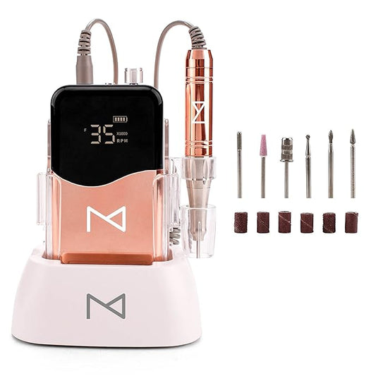 M Mase- Professional Nail Drill Machine - Coreless 2-in-1 Nail File - Electric, Cordless, 35000 RPM, HD Display - Electric Nail Drill for Professional & Home Use (Metallic Gold)-Velvo Beauty
