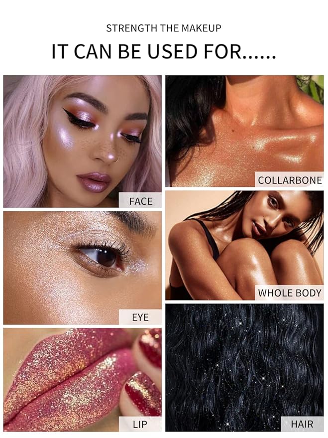AKARY Shimmer Highlighter Powder, Fairy Polvo De Hadas Highlighter Powder & Blush Stick, Instant Glow Luminizer Duo, Glitter Body Face Hair High Gloss Stick, Sparkle Smudge-Proof Highlighter Stick Party Makeup (B1- #2)-Velvo Beauty