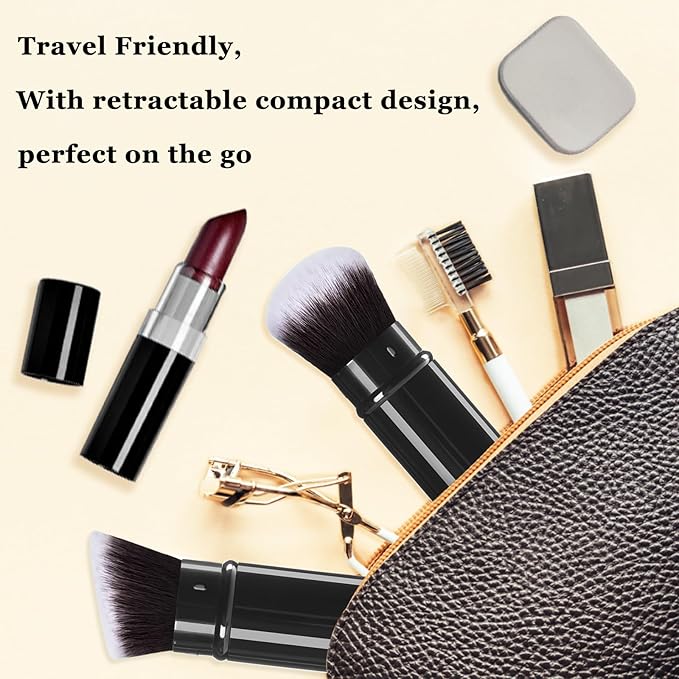 Makeup Brush 2 Pack, Retractable Travel Kabuki Powder Makeup Brush, Foundation Face Blush Brushes for Blending Liquid, Blush, Bronzer, Buffing, Sunscreen,Flawless Cosmetics-Velvo Beauty