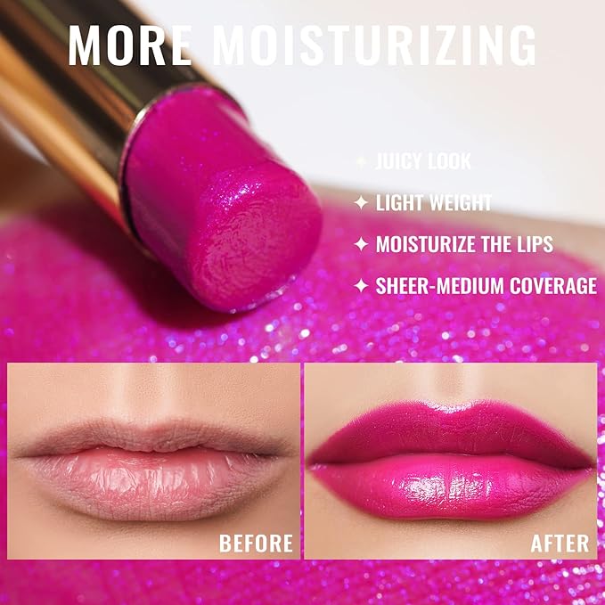 Oulac Moisture Pink Purple Lipstick - 2 in 1 Shimmer Lipstick & Lip Balm, Juicy & Glossy Finish, Long Lasting Hydrating, Smooth for Dry, Cracked and Chapped Lips, Vegan 2.2g/0.07oz (S02)-Velvo Beauty