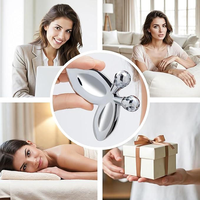 Ice Face Roller-3D Butterfly roller for Women,Stainless Steel Gua Sha Facial Massager Tool for Skin Tightening,2-in-1 Body Gua Sha Massager Tool for Muscle Ache&Lymphatic Drainage,Butterfly Decoration-Velvo Beauty