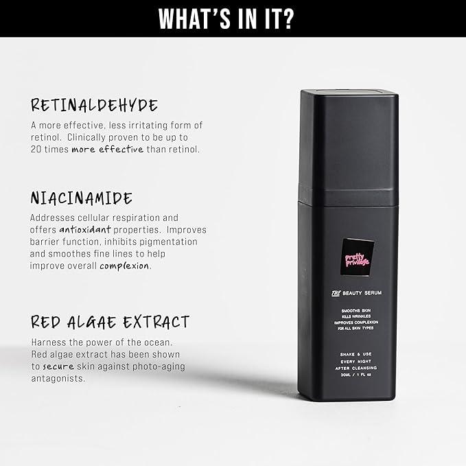Pretty Privilege - THE Beauty Serum - 0.1% Retinal Serum With Niacinamide & Red Algae Extract. Anti Aging Skincare For Younger Looking Skin. For All Skin Types. Made in the USA.-Velvo Beauty