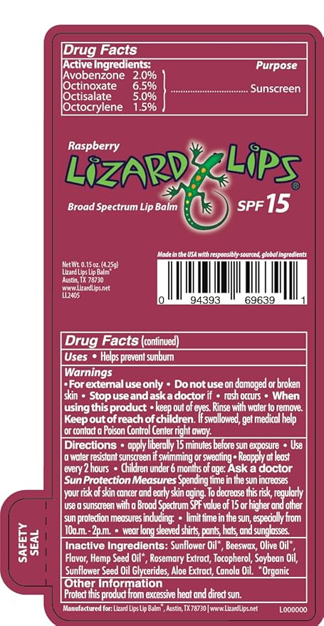 Lizard Lips SPF 15 Lip Balm (Raspberry)-Velvo Beauty