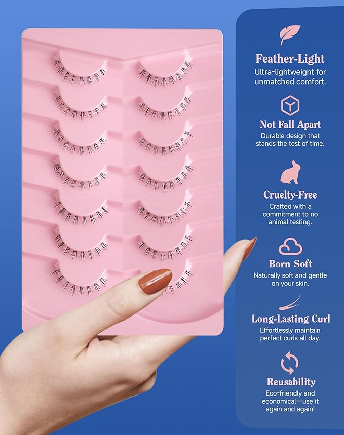Bottom Lashes Natural Everyday Wispy Lashes Natural Look Flared Eyelashes False Lower Lashes Soft Fluffy Lashes False Eyelashes 7 Pairs B-1-Velvo Beauty
