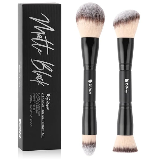 DUcare Makeup Brushes Duo End Foundation Contour Powder and Buffer Brush Bronzer Double Makeup Brush Set 2Pcs black-Velvo Beauty