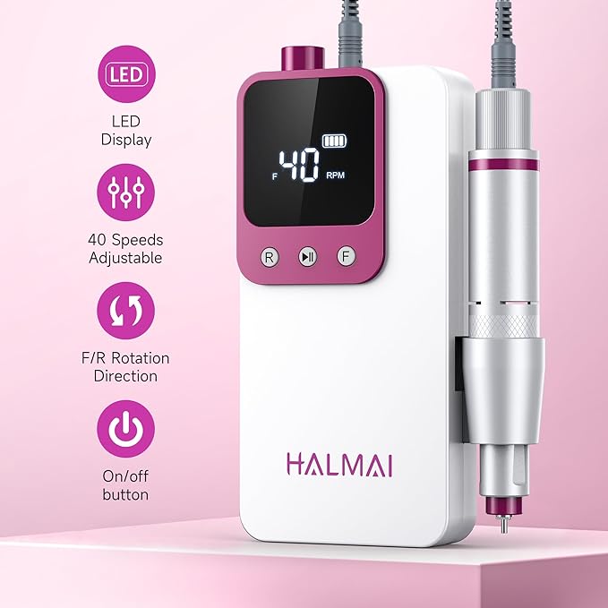 Electric Nail Drill Professional, Portable Nail File for Acrylic Gel Nails, Cordless Rechargeable Ultra Power Nail Drill Kit 40000RPM, HMC320 Salon-Grade Efile Nail Machine (White)-Velvo Beauty
