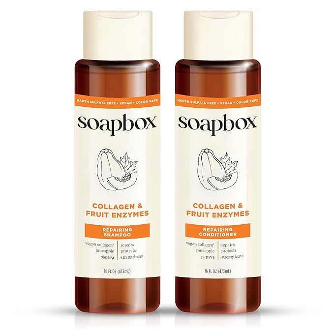 Soapbox Collagen Shampoo & Conditioner, For Dry, Fine or Thin Hair, Strengthening with Collagen & Peptides for Fuller Looking Hair, 16oz Each (Pack of 2)-Velvo Beauty