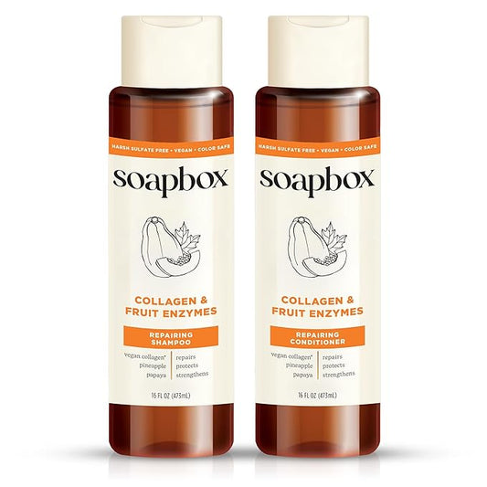 Soapbox Collagen Shampoo & Conditioner, For Dry, Fine or Thin Hair, Strengthening with Collagen & Peptides for Fuller Looking Hair, 16oz Each (Pack of 2)-Velvo Beauty