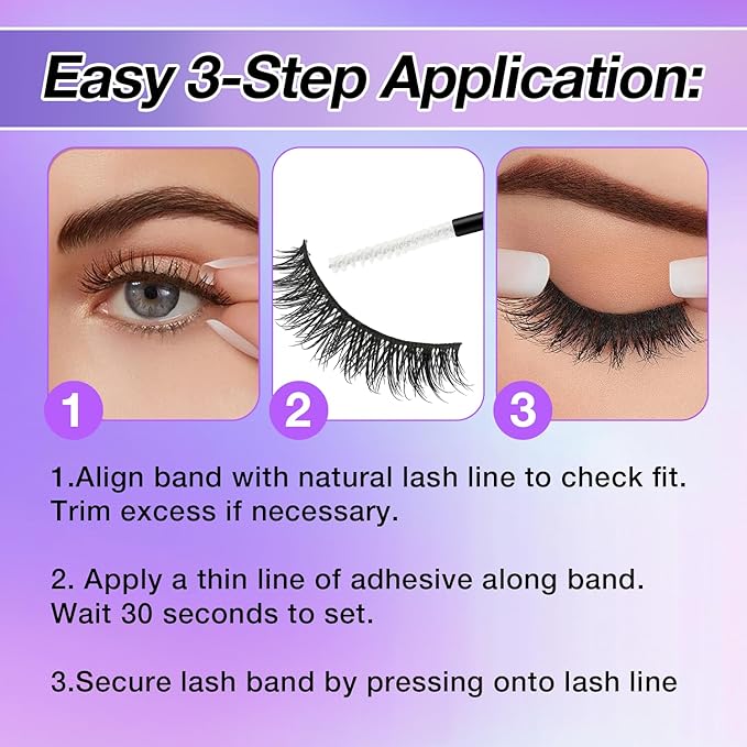 Wispy False Eyelashes Kit With Bond, Seal and Tweezer, 7 Pairs Natural Look Fake Cat Eye Lashes Strips Thin Band Extensions Waterproof Easy Eyelashes for Beginners RQ01-Velvo Beauty
