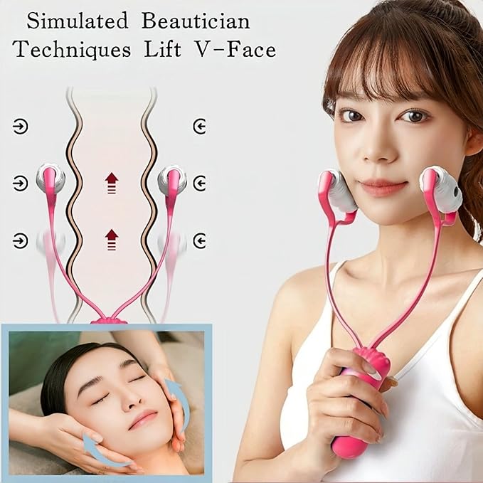 V-Shaped Face Roller Massager with 4 Magnetic Beads, Facial Lifting Tool Neck and Skin Tightening Beauty Massager-Velvo Beauty