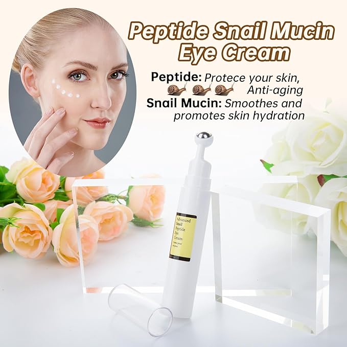 Advanced Snail Peptide Eye Cream for Dark Circles & Puffiness, Snail Mucin Eye Cream with Niacinamide Reduce Wrinkles & Fine Lines, 2 Pcs Under Eye Roller Cream for Moisturizing.-Velvo Beauty