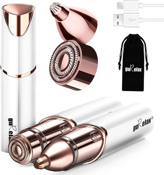 Eyebrow Facial Trimmer: 2 in1 Rechargeable Facial Hair Removal and Eyebrow Shaver - Face Lips Body Painless Facial Razor with Replacement Heads-Velvo Beauty