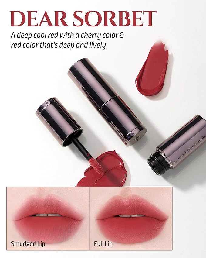 HEVVYMAKEUP Blurring Effect Lip Tint - Airy Velvet Matte Lips - Vegan, Longwear, Vibrant, Buildable Creamy Soft Texture - Korean Lip Makeup, Dear Sorbet, 0.13 fl.oz.-Velvo Beauty