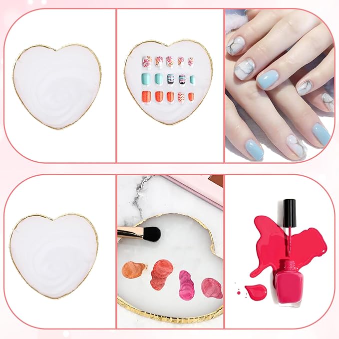 Resin Nail Art Palette, Polish Color Mixing Plate Gold Edge Nail Holder Nail Mixing Palette Mixing Tools Display Board Heart Shaped Color Makeup Foundation Cosmetic Mixing Tools (White)-Velvo Beauty