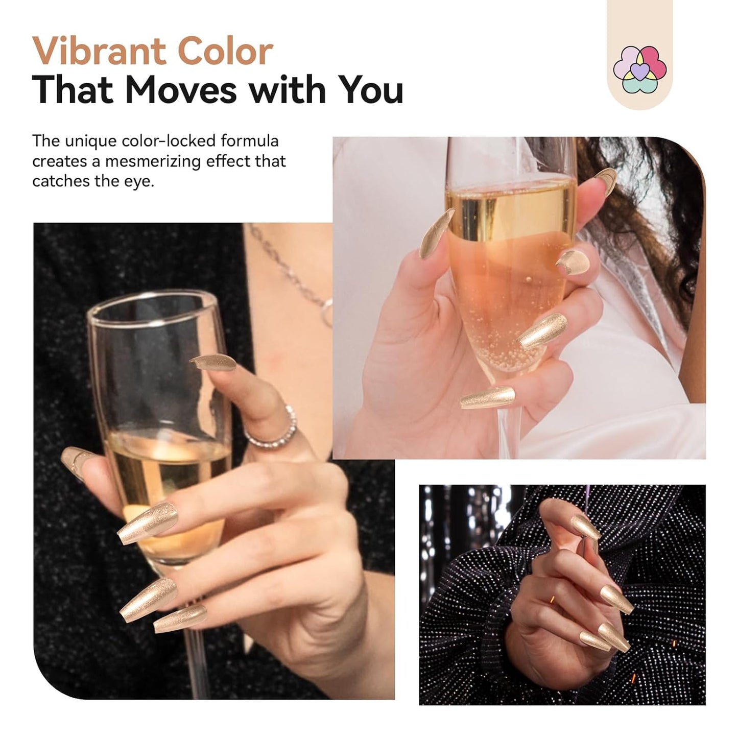 SAVILAND Color Artistry Champagne Gold Nail Polish - 7 Days Shimmer Holographic Metallic Glitter Fingernail Polish Sparkle Shiny Nail Lacquer for Toe Salon Manicure DIY Nail Art Home-Velvo Beauty