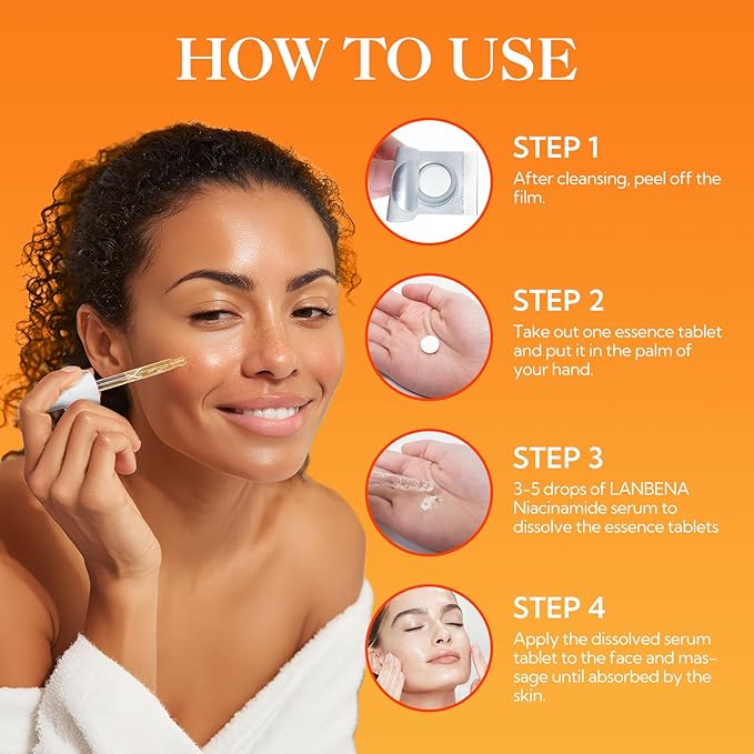 LANBENA Revolutionary Vitamin C Tablets Serum for Face, Illuminating Fcae Serum With Niacinamide, Brightening Anti-Aging Essence for Sensitive Skin, Non-Greasy, Reduces Dark Spots & Wrinkles (1.05 Oz)-Velvo Beauty