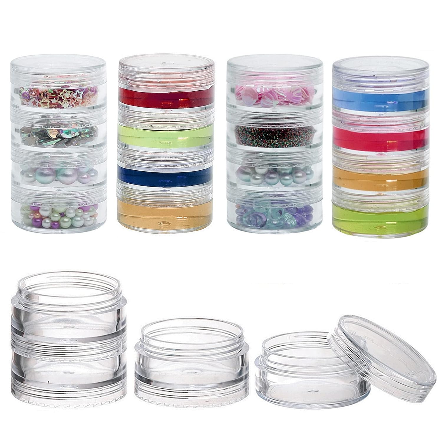 5 Set (20 Pieces) Stackable Cosmetic Containers with Screw Lids and Labels,10 Grams Clear Plastic Empty Jars Small Makeup Sample Containers for Beauty Products-Velvo Beauty