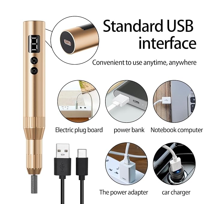 Electric Nail Drill Professional Machine Efile Manicure Pedicure Tools Portable File for Acrylic Gel Dip Powder Nails Salon Use Manicure Pedicure Nail Supplies (Gold)-Velvo Beauty