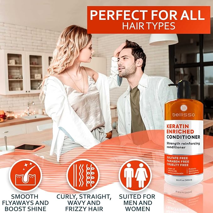 Keratin Conditioner – Sulfate and Paraben Free Deep Treatment for Dry, Damaged Hair - Salon Formula - For Curly, Color Treated, Straight and Frizzy Hair – for Women and Men to Repair Split Ends-Velvo Beauty