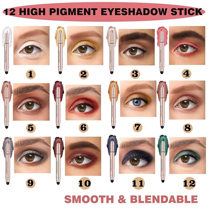 Red Matte Eyeshadow Stick, Smooth Cream Shimmer Single Eyeshadow Pencil High Pigment Long Lasting Waterproof Eye Shadow Pen, Hypoallergenic Eye Highlighter Stick Create Multi-Dimensional Eyes Look 04#-Velvo Beauty