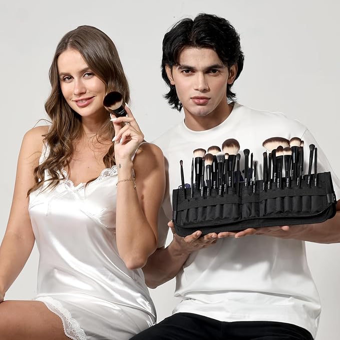 25 pcs Makeup Brush Set Holder Black Professional Kabuki Powder Concealers Eye shadows Blush Eyeliner Eyebrow Contour Eye blending Brushes (25pcs brush with box)-Velvo Beauty