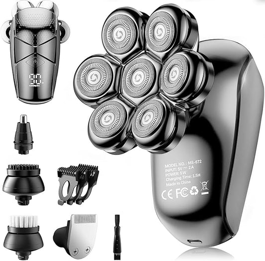 Head Shavers for Bald Men: 5-in-1 Electric Razor - IPX7 Waterproof Shaving Grooming Kit for Balder - Turbo Speed & Precision Blades (Gray Black)-Velvo Beauty