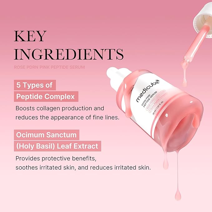 medicube PDRN Pink Peptide Serum, Pink glow serum, Peptide, Niacinamide, Hydrating & Moisturizing & Firming, Uneven Skin Tone, Korean Skincare | 1.01 fl.oz. (1.01 fl.oz., Rose PDRN (Vegan))-Velvo Beauty