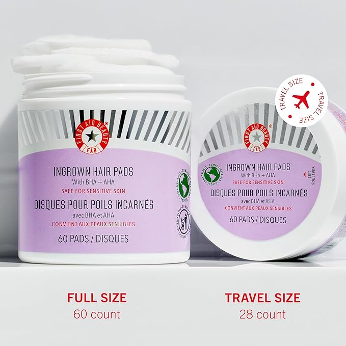 First Aid Beauty - Ingrown Hair Pads with BHA + AHA - Aftershave Treatment Pads to Help Prevent Razor Bumps for Men & Women - Exfoliate Underarms & Bikini Area - Compostable for Daily Use - 60 Pads-Velvo Beauty