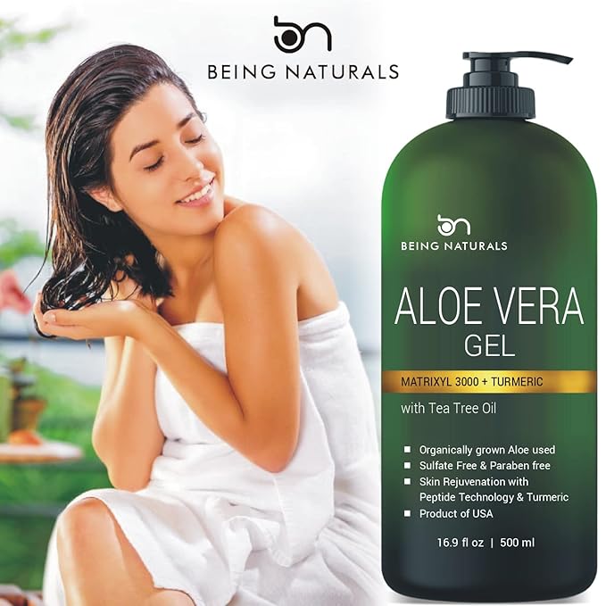 Aloe vera Gel - from 100% Pure Organic Aloe Infused with Matrixyl 3000 (Peptides), Turmeric - Natural Raw Moisturizer for Face, Body, Hair. Perfect for Sunburn, Acne, Razor Bumps 16.9 fl oz-Velvo Beauty