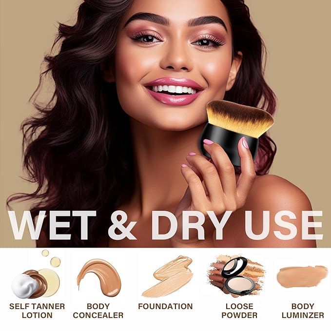 Extra Large Body Makeup Brush For Self Tanner, Leg Makeup &Bronzer Blend,75 mm Wide-headed Kabuki Brush Provides More Even& Pretty Application, Sunscreen Face& Back Makeup Brush, Wet& Dry Use- Black-Velvo Beauty