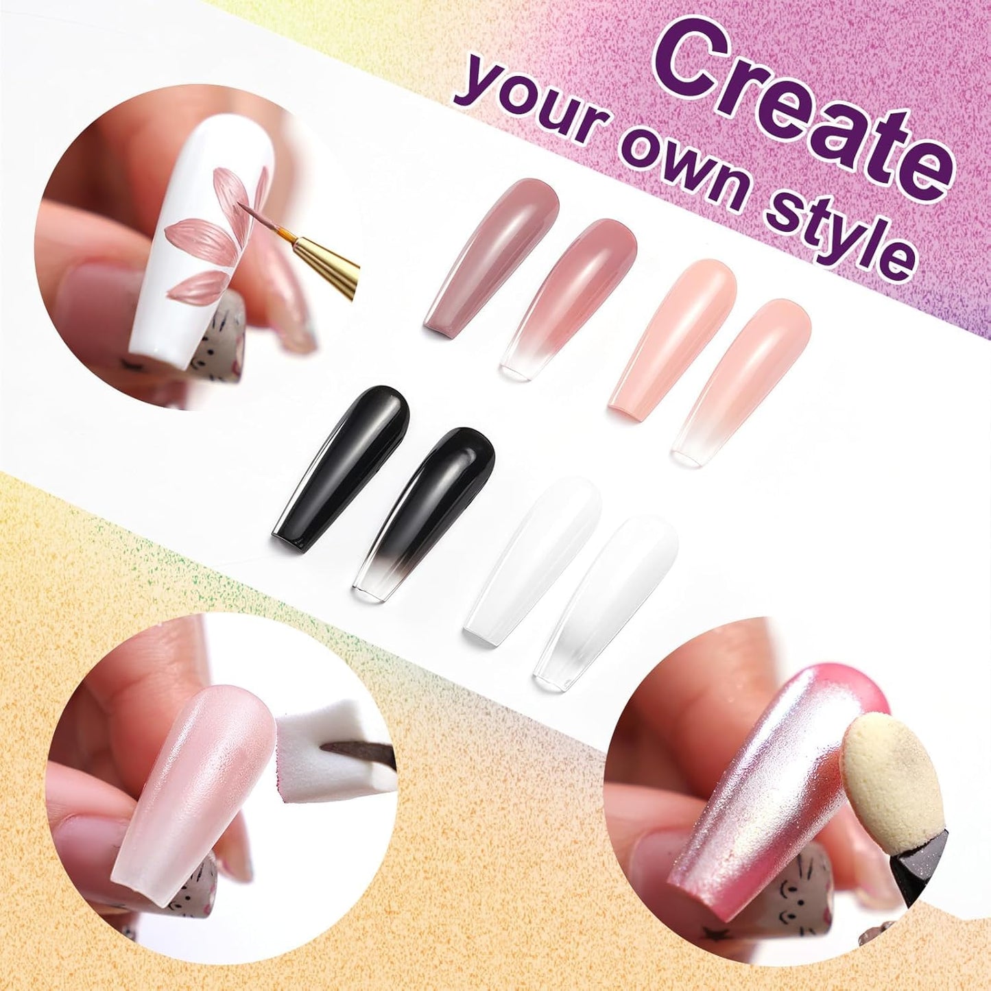 Gradient Painting Gel, 4 Colors Ombre Gel Nail Polish Include White Nude Almond Black Sponging for Pigment Pat Nails French Manicure Soak Off UV DIY Nail Art Essentia Set-Velvo Beauty
