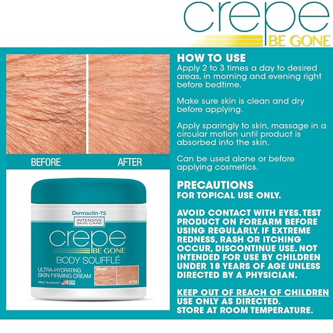 Crepe Be Gone Body Souffle Classic - Large 12 ounce - Ultra Hydrating Crepe Skin Firming Cream for Neck,Chest, Arms & Legs-Velvo Beauty