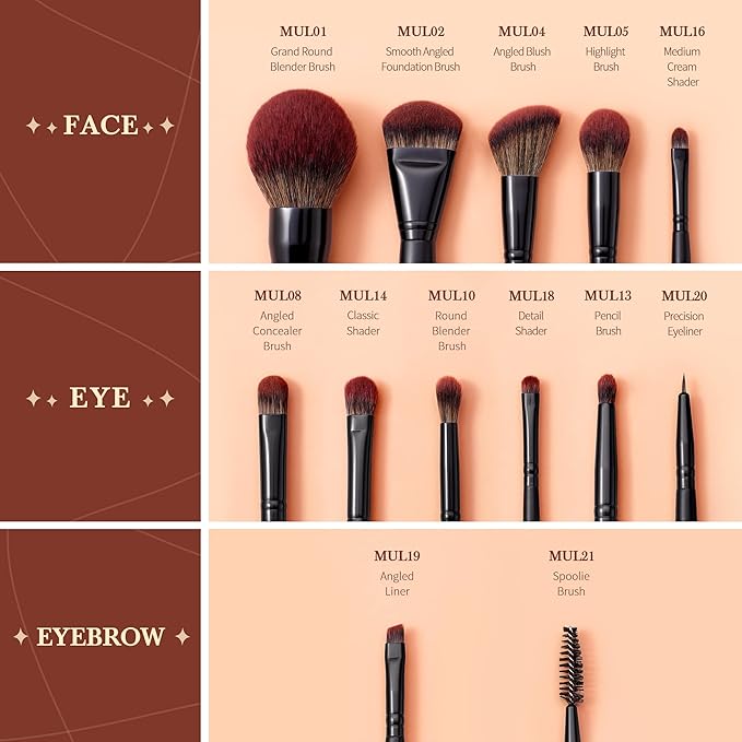 Jessup Full Makeup Brushes Set 13pcs, Professional Vegan Foundation Powder Contour Blush Highlight Eyeshadow Blending Concealer Spoolie EyeLiner Brush, Phantom Black T300-Velvo Beauty