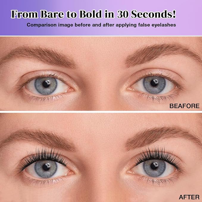 Wispy False Eyelashes Kit With Bond, Seal and Tweezer, 7 Pairs Natural Look Fake Cat Eye Lashes Strips Thin Band Extensions Waterproof Easy Eyelashes for Beginners RQ11-Velvo Beauty