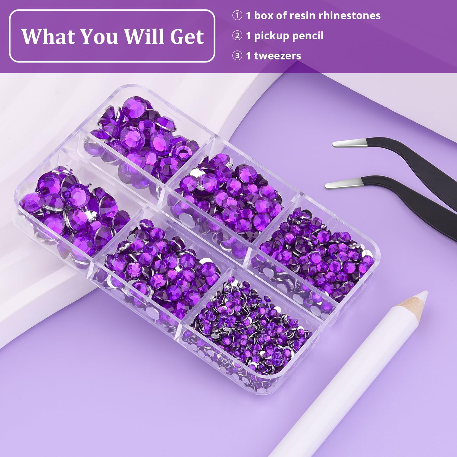 Resin Rhinestones for Crafting, 1 Box Dark Violet Multi Sizes Flatback Bedazzling Crystals for Crafts Nail Art Deco, Non Hotfix Gems Charms for Tumbler Shoes Clothing Fabric Face Makeup-Velvo Beauty