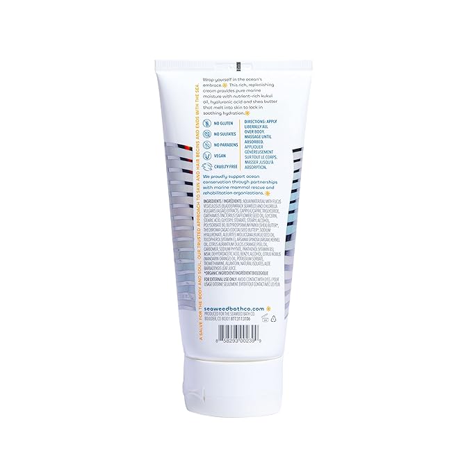 Seaweed Bath Co. Hydrate Body Cream, Citrus Vanilla Scent, 6 Ounce, Nourishing Hand & Body Lotion Moisturizer for Dry Skin, with Sustainably Harvested Seaweed, Kukui Oil, Hyaluronic Acid, Shea Butter-Velvo Beauty