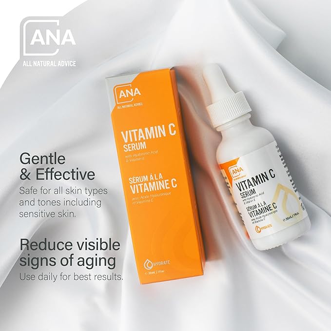 All Natural Advice Vitamin C Serum 30mL | 20% Vitamin C Face Serum Solution with Organic Botanicals, Hyaluronic Acid & Vitamin E | UV-Shielding Glass Bottle with Dropper | Canadian Skin Care-Velvo Beauty