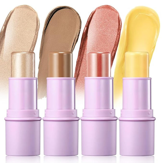 4Pcs Cream Blush Contour Highlighter Bronzer Moisturizer Stick Makeup Set #T Blush Glow2-Velvo Beauty