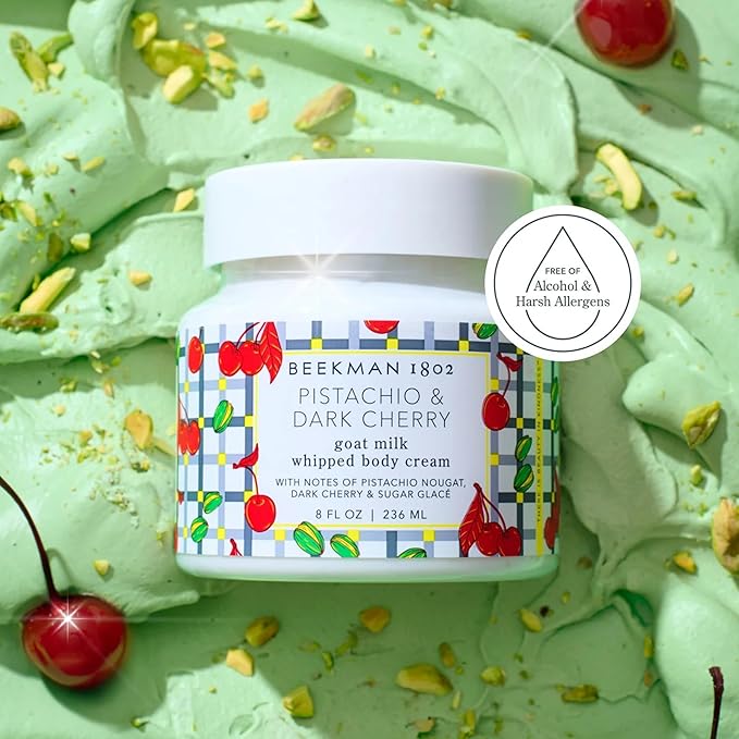 Beekman 1802 Pistachio & Dark Cherry Whipped Body Cream - 8 fl oz - Scented - Moisturizes, Soothes & Softens - With Coconut Oil and Mango Seed Butter - No Irritation - Good for Sensitive Skin-Velvo Beauty